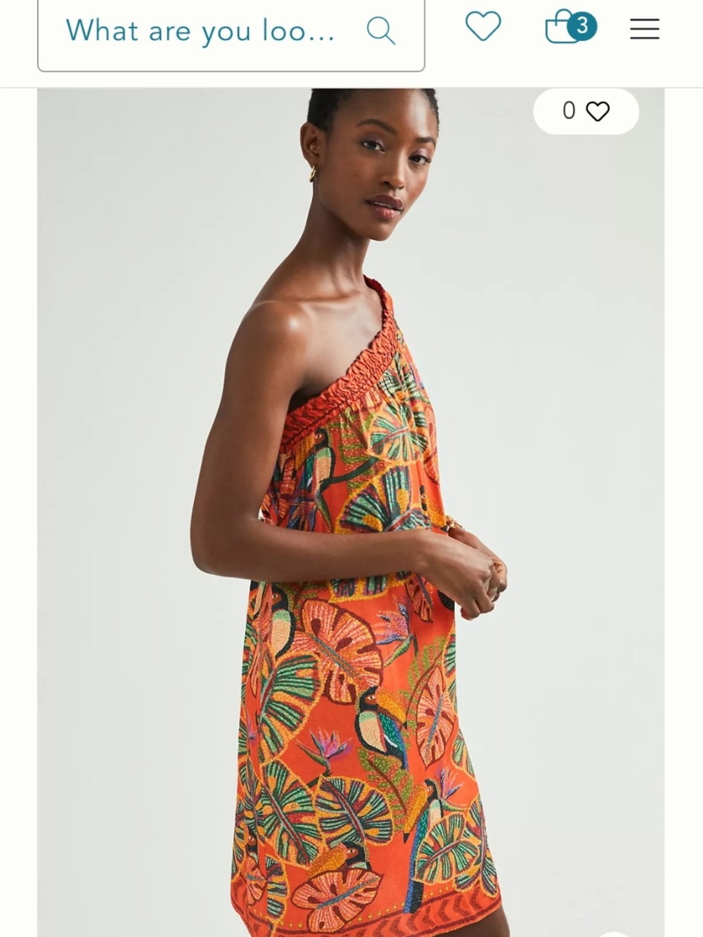 Anthropologie One-Shoulder Orange Tropical Leaf Cover-Up